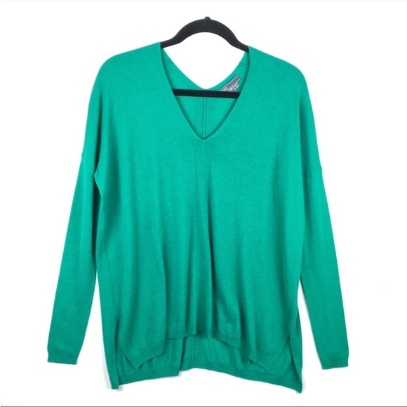 VINCE Double V Neck Oversized Green Sweater XS - Picture 2 of 6